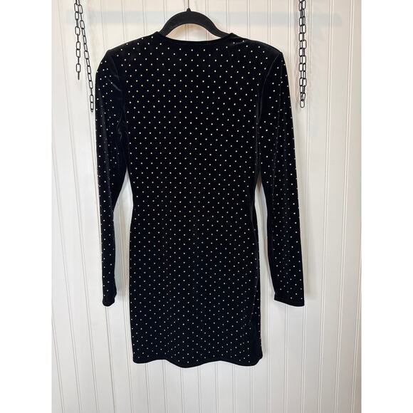 NWT MANGO Rhinestones Velvet Dress V-Neck Long Sleeve Mini Bodycon Size 4 - Picture 3 of 6